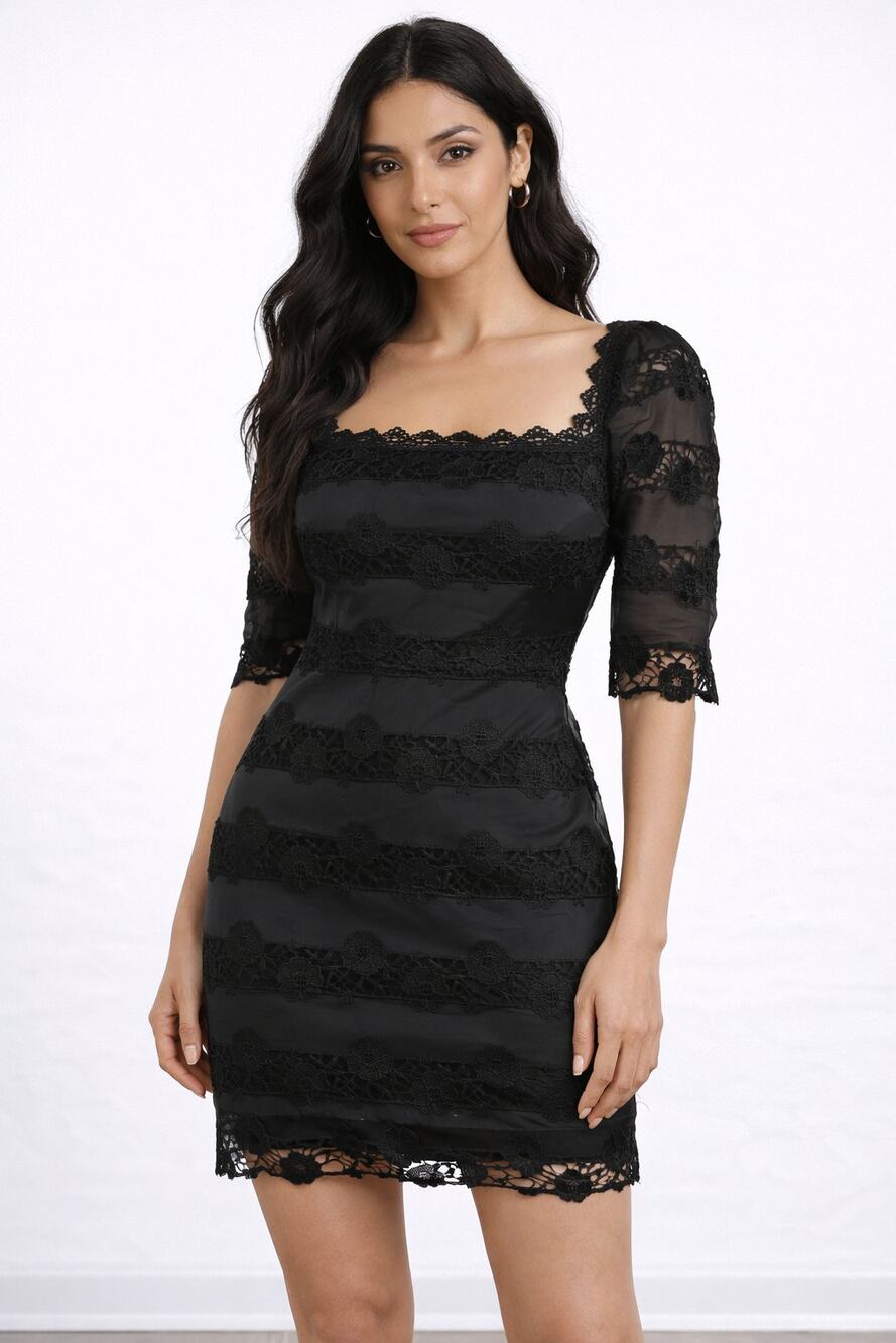 Lulus Story of Love Lace Square Neck Bodycon Dress Womens Size Medium Black New